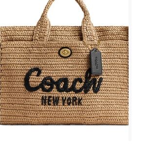 Coach Natural Woven Tote with Black Accents